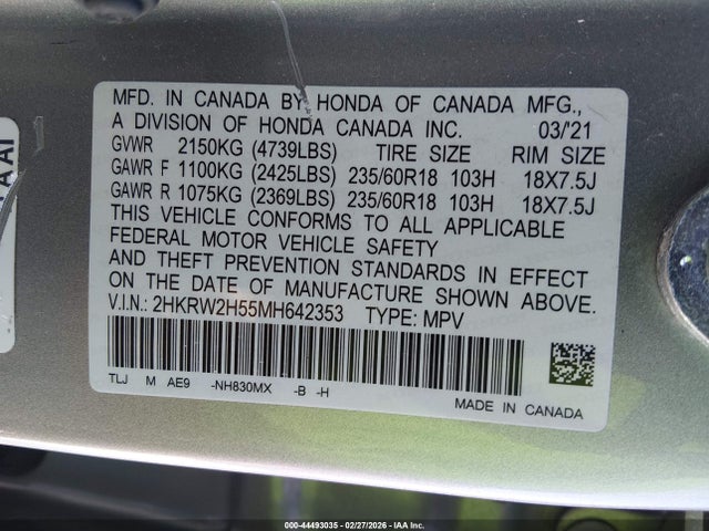 2HKRW2H55MH642353 Honda Cr-v Awd Ex