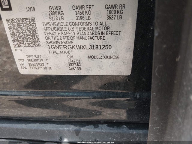 1GNERGKWXLJ181250 Chevrolet Traverse Fwd Lt Cloth