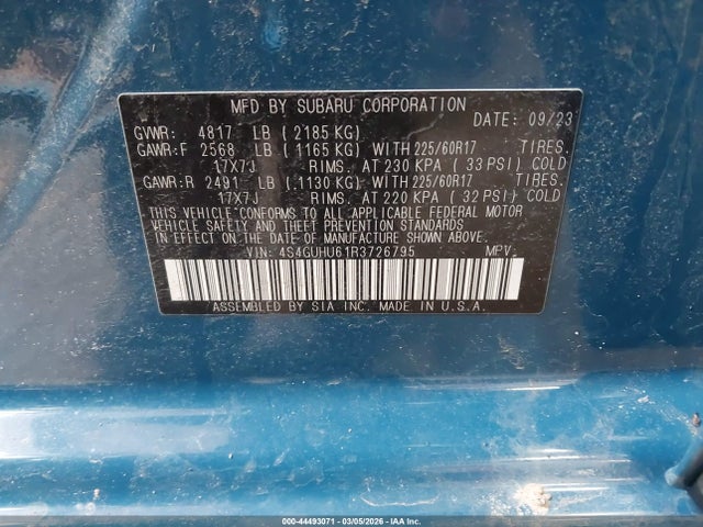 44493071 :رقم المزاد ، 4S4GUHU61R3726795 vin ، 2024 Subaru Crosstrek Wilderness مزاد بيع
