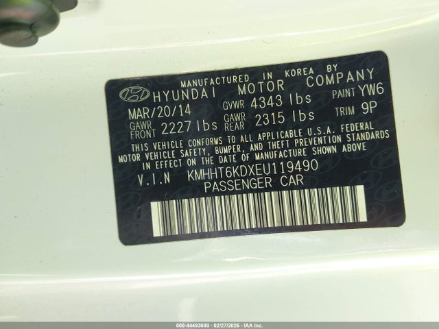 Продажа на аукционе авто 2014 Hyundai Genesis 2.0t, vin: KMHHT6KDXEU119490, номер лота: 44493088