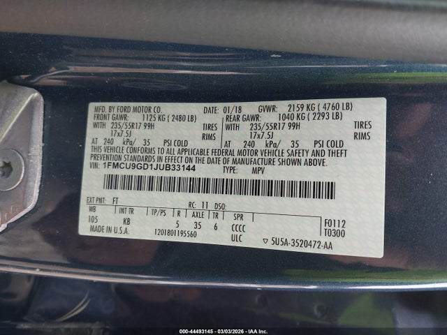 Ford ESCAPE SE 2018 1FMCU9GD1JUB33144 Image 9
