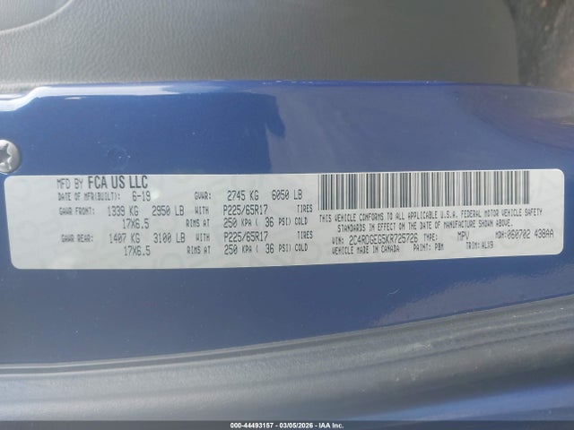 Aukcja sprzedaży 2019 Dodge Grand Caravan Gt, vin: 2C4RDGEG5KR725726, numer aukcji: 44493157