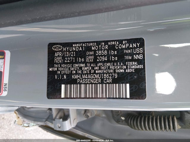 44493205 :رقم المزاد ، KMHLM4AG0MU186279 vin ، 2021 Hyundai Elantra Sel مزاد بيع