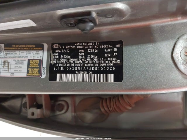 Продажа на аукционе авто 2013 Kia Optima Ex, vin: 5XXGN4A75DG151326, номер лота: 44493209