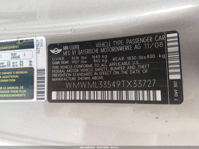 2009 MINI COOPER CLUBMAN WMWML33549TX33727 Photo 8