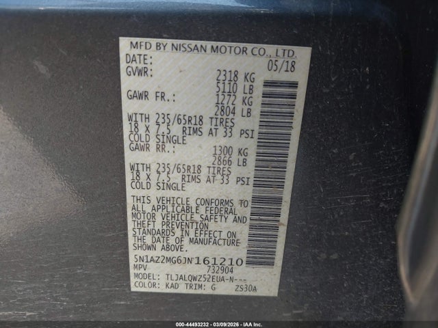 5N1AZ2MG6JN161210 Nissan MURANO SV