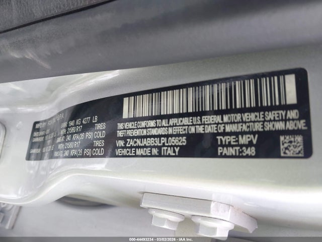 44493234 :رقم المزاد ، ZACNJABB3LPL05625 vin ، 2020 Jeep Renegade Latitude Fwd مزاد بيع
