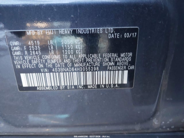 4S3BNAD64H3055298 Subaru Legacy 2.5i Premium