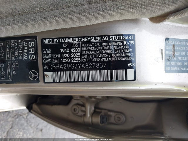 Продаж на аукціоні авто 2000 Mercedes-benz C 280, vin: WDBHA29G2YA827837, номер лоту: 44493284