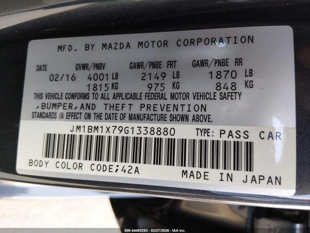 Aukcja sprzedaży 2016 Mazda Mazda3 I Grand Touring, vin: JM1BM1X79G1338880, numer aukcji: 44493293