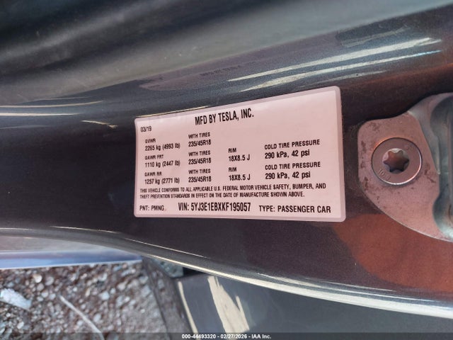 2019 Tesla Model 3 Long Range/performance მანქანა იყიდება აუქციონზე, vin: 5YJ3E1EBXKF195057, აუქციონის ნომერი: 44493320