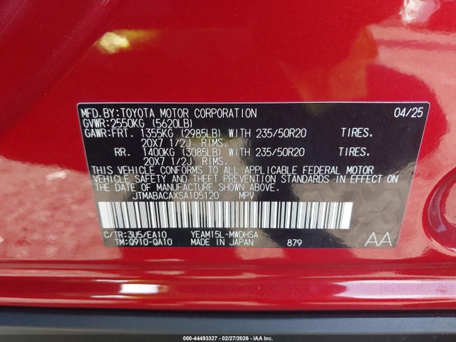 JTMABACAXSA105120 Toyota Bz4x Limited