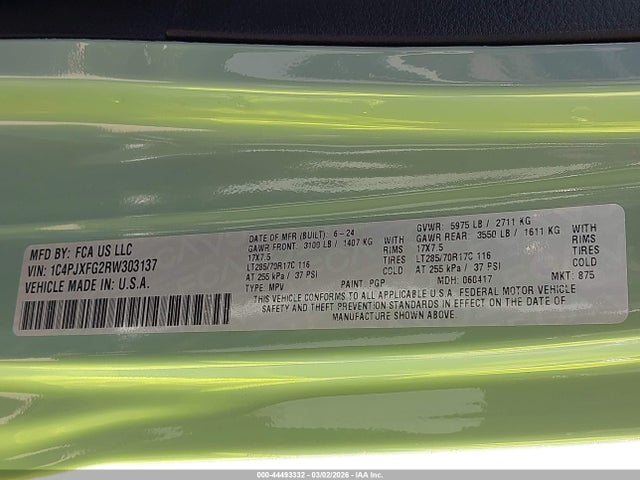 2024 JEEP WRANGLER 1C4PJXFG2RW303137 Photo 8