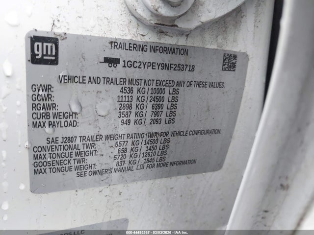 Auction sale of the 2022 Chevrolet Silverado 2500hd 4wd  Standard Bed Ltz, vin: 1GC2YPEY9NF253718, lot number: 44493367