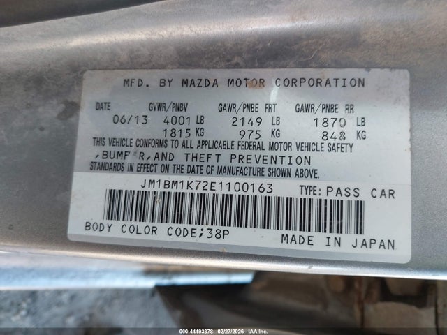 JM1BM1K72E1100163 Mazda Mazda3 I Sport