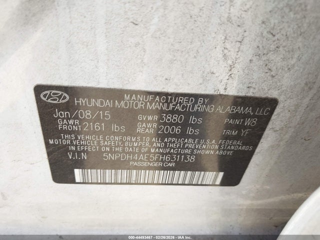 5NPDH4AE5FH631138 Hyundai ELANTRA SE