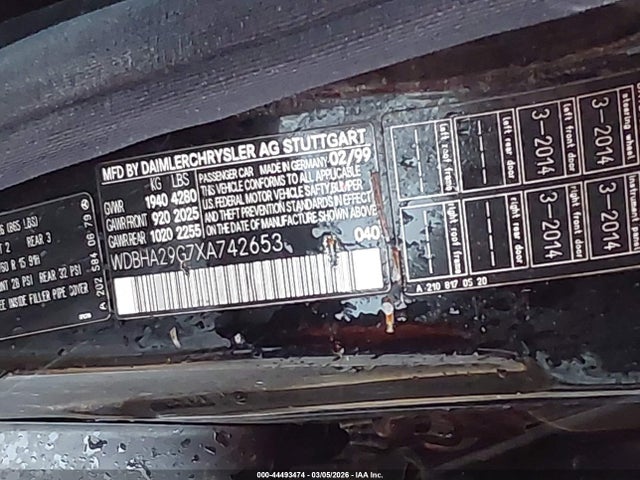 44493474 :رقم المزاد ، WDBHA29G7XA742653 vin ، 1999 Mercedes-benz C 280 مزاد بيع