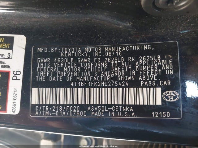 4T1BF1FK2HU275424 Toyota CAMRY LE