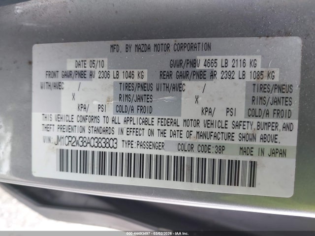 44493497 :رقم المزاد ، JM1CR2W38A0383803 vin ، 2010 Mazda Mazda5 Sport مزاد بيع