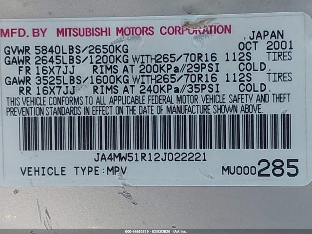 2002 MITSUBISHI MONTERO JA4MW51R12J022221 Photo 8