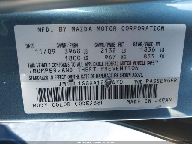 2010 Mazda Mazda3 I Touring მანქანა იყიდება აუქციონზე, vin: JM1BL1SGXA1240670, აუქციონის ნომერი: 44493520
