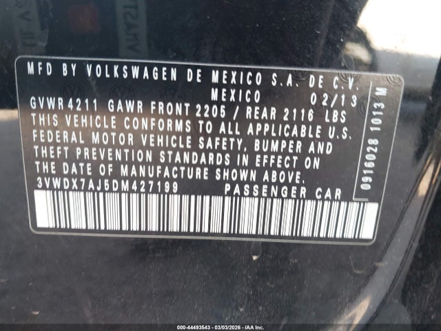 Продаж на аукціоні авто 2013 Volkswagen Jetta 2.5l Se, vin: 3VWDX7AJ5DM427199, номер лоту: 44493543