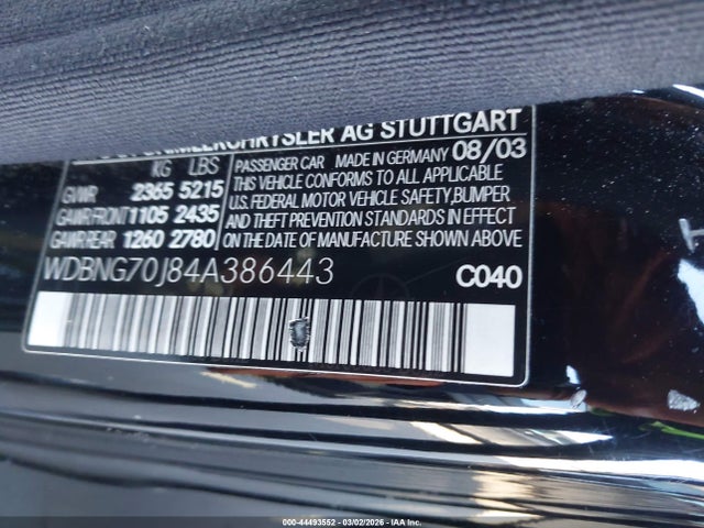 2004 Mercedes-benz S 430 მანქანა იყიდება აუქციონზე, vin: WDBNG70J84A386443, აუქციონის ნომერი: 44493552