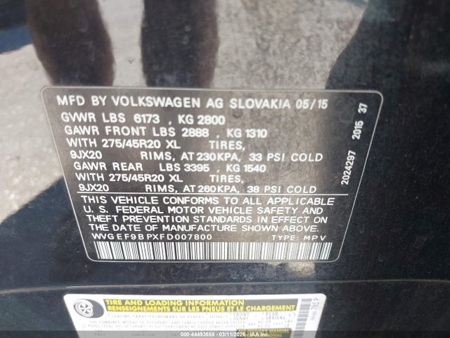 2015 VOLKSWAGEN TOUAREG WVGEF9BPXFD007800 Photo 8