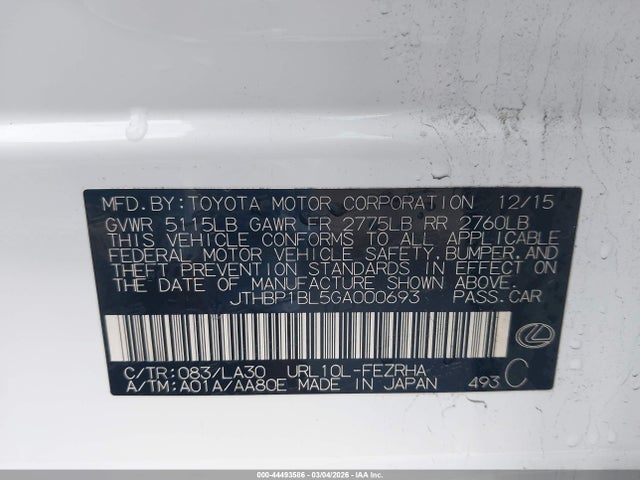 Aukcja sprzedaży 2016 Lexus Gs F, vin: JTHBP1BL5GA000693, numer aukcji: 44493586