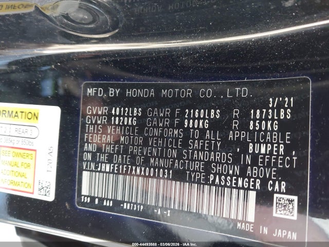 Honda CIVIC EX 2022 JHMFE1F7XNX001031 Image 9