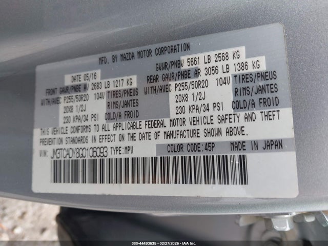 2016 MAZDA CX-9 JM3TCADY8G0106093 Photo 8