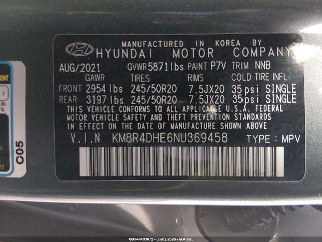 Aukcja sprzedaży 2022 Hyundai Palisade Sel, vin: KM8R4DHE6NU369458, numer aukcji: 44493672