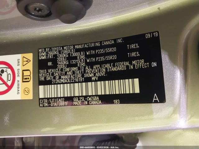 44493693 :رقم المزاد ، 2T2HZMDA3LC216191 vin ، 2020 Lexus Rx 350 مزاد بيع