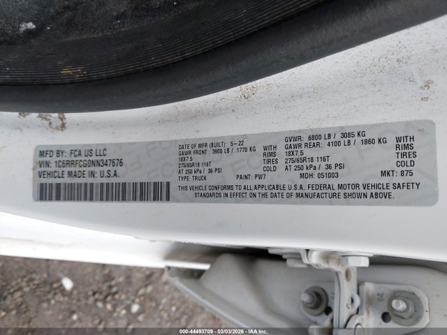 Продаж на аукціоні авто 2022 Ram 1500 Tradesman  4x4 6'4 Box, vin: 1C6RRFCG0NN347676, номер лоту: 44493709