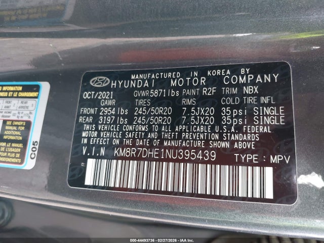 2022 HYUNDAI PALISADE KM8R7DHE1NU395439 Photo 8