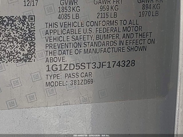 1G1ZD5ST3JF174328 Chevrolet MALIBU LT