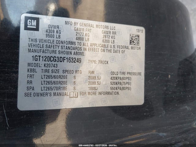 Aukcja sprzedaży 2013 Gmc Sierra 2500hd Sle, vin: 1GT120CG3DF163249, numer aukcji: 44493763