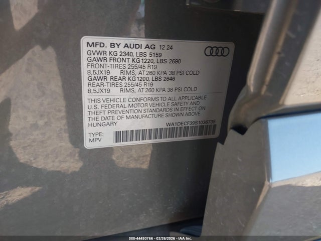 Aukcja sprzedaży 2025 Audi Q3 Premium 45 Tfsi S Line Quattro Tiptronic, vin: WA1DECF39S1036735, numer aukcji: 44493766