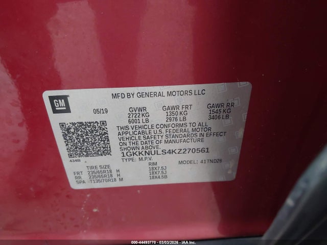 Продажа на аукционе авто 2019 Gmc Acadia Slt-1, vin: 1GKKNULS4KZ270561, номер лота: 44493770