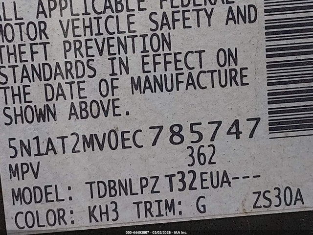 5N1AT2MV0EC785747 Nissan ROGUE S