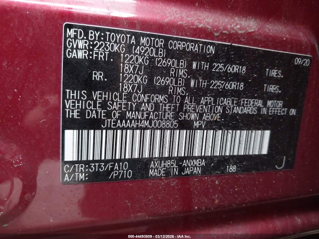 JTEAAAAH4MJ008805 Toyota VENZA LE