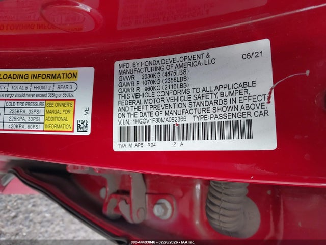1HGCV1F30MA082366 Honda Accord Sport
