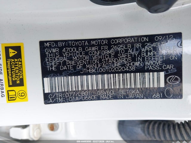 44493895 :رقم المزاد ، JTHBK1GG1D2020438 vin ، 2013 Lexus Es 350 مزاد بيع