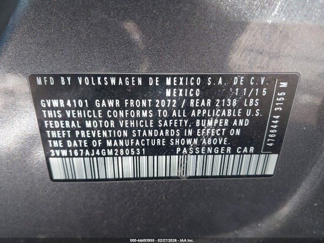 3VW167AJ4GM280531 Volkswagen Jetta 1.4t S