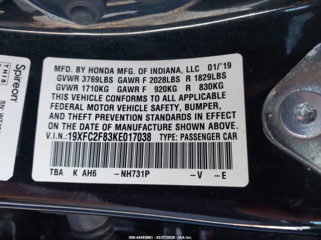 Honda Civic Sport 2019 19XFC2F83KE017038 Image 9