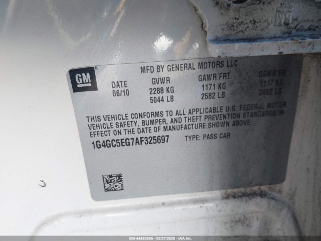 Aukcja sprzedaży 2010 Buick Lacrosse Cxl, vin: 1G4GC5EG7AF325697, numer aukcji: 44493986