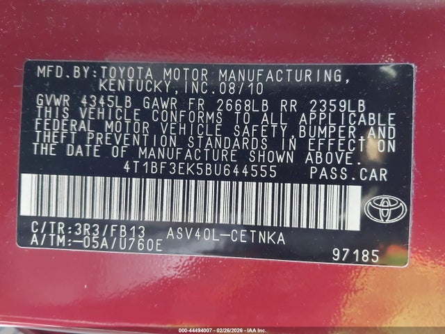 2011 TOYOTA CAMRY 4T1BF3EK5BU644555 Photo 8