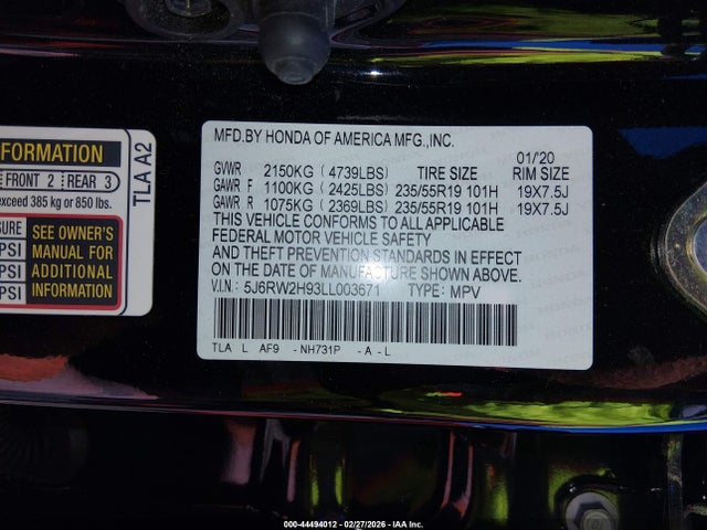 5J6RW2H93LL003671 Honda Cr-v Awd Touring