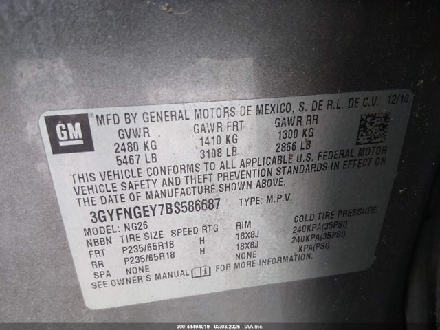 Aukcja sprzedaży 2011 Cadillac Srx Standard, vin: 3GYFNGEY7BS586687, numer aukcji: 44494019