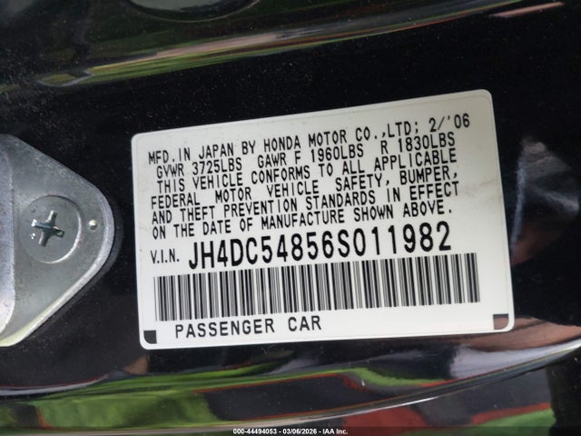 Aukcja sprzedaży 2006 Acura Rsx, vin: JH4DC54856S011982, numer aukcji: 44494053